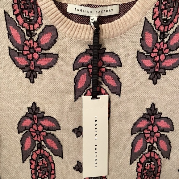 ENGLISH FACTORY | Women’s Cream/Pink Paisley Design Mini Sweater Dress Size S - Picture 4 of 6